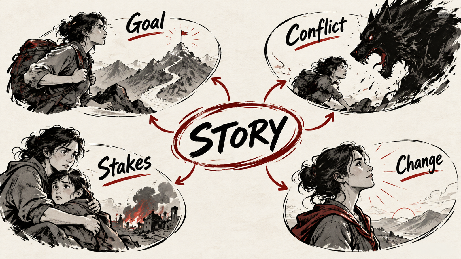 How to Improve Film Storytelling: 15 Practical Techniques — handwritten concept map