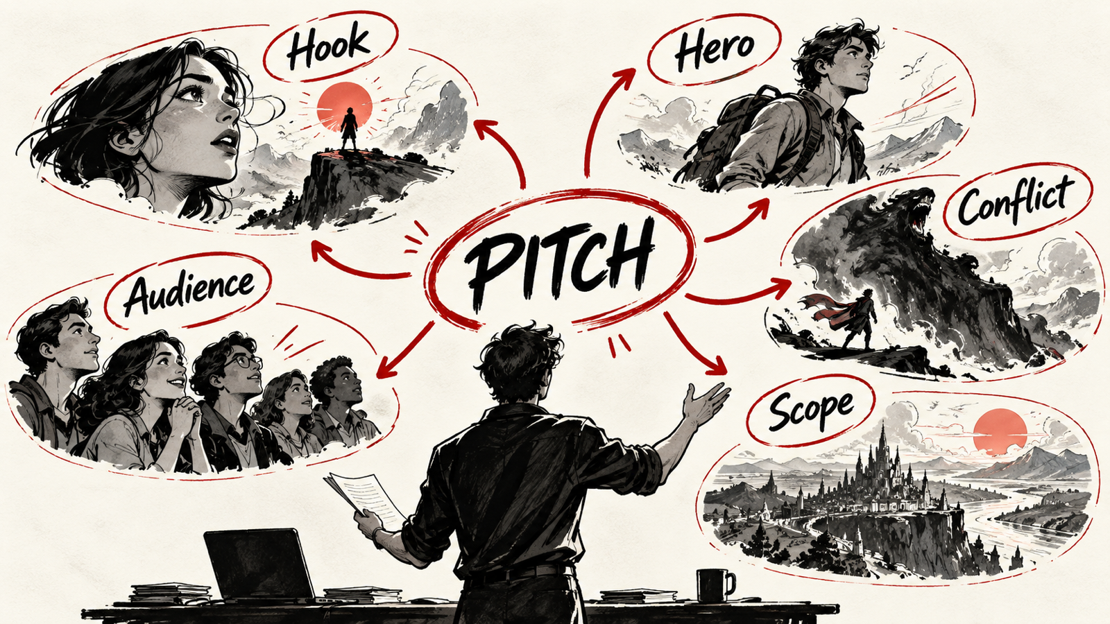 How to Pitch a Film to a Producer: 20 Preparation Tips — handwritten concept map