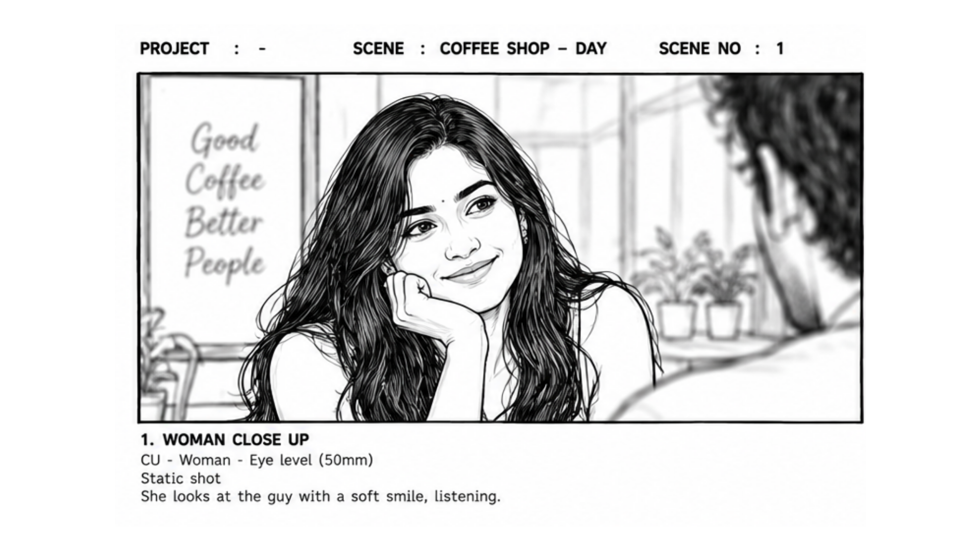 Storyboard shot 4A — woman close up