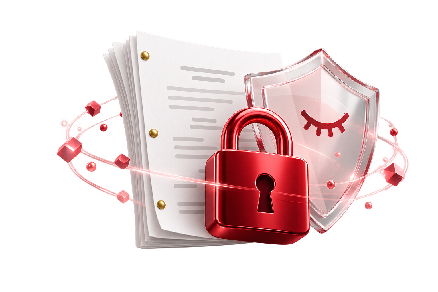 A screenplay protected by a red padlock and transparent privacy shield